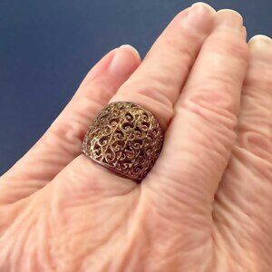 Solid Copper Filigree Dome Cocktail Ring Boho Arabesque Statement Cigar Band